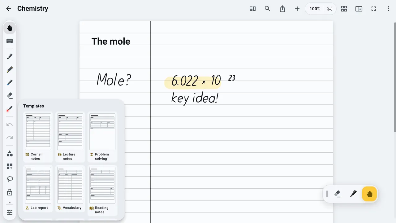 Choosing a page template in Dotnote
